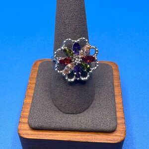 Sterling Silver Multi-color Flower Ring